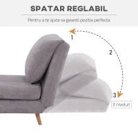 HOMCOM Fotoliu Pat Reclinabil 2 în 1 cu Șezut Extra-Large, Efect Catifea, Gri(m-5)