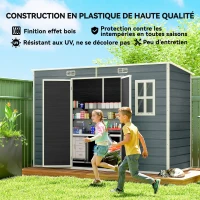 Outsunny Abri de jardin en plastique 10 x 4 pieds, avec plancher, effet bois gris(m-8)