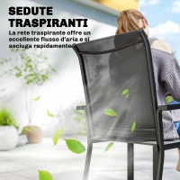 Outsunny Set da Esterno 7pz con Tavolo da Giardino a 2 Sezioni e 6 Sedie Impilabili in Texteline, Grigio(m-6)