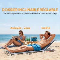 Outsunny Lot de 2 Tapis de Plage rembourré - lot de 2 Matelas de Plage - nattes de Plage - Dossier inclinable Multi-Positions - Sac Transport Inclus - métal Polyester PE Gris(m-5)