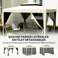 Outsunny Tonnelle barnum de jardin 3L x 3l m avec 4 moustiquaires amovibles - double toit - beige(m-7)