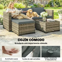 Outsunny Conjunto de Jardín Exterior de Ratán 5 Piezas con Cojines 2 Sillones de Esquina Sillón sin Brazos Reposapiés y Mesa(m-6)