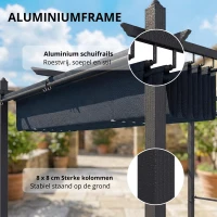 Outsunny Pergola 3 x 4 m terrasoverkapping met schuifdak, automatisch intrekbare rolluiken, UV50+ aluminiumframe(m-4)