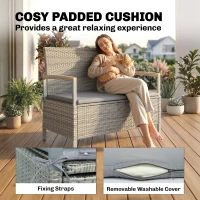 Outsunny Tuinbank polyrattan 170L tweezitter bank met opbergruimte afneembaar kussen ritssluiting voering houten armleuningen(m-9)