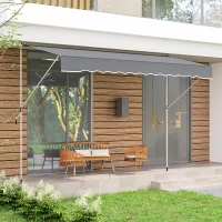 Outsunny Store banne Manuel rétractable 4L x 1,2l m Auvent Téléscopique sans Perçage Inclinaison et Hauteur réglable Installation Rapide métal alu Polyester Anti-UV Gris foncé(m-10)