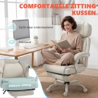 HOMCOM Ergonomische bureaustoel met vibratiemassage en verwarming, kantelbaar, met voetsteun, crème wit(m-6)