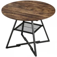 HOMCOM Mesa de Comedor Redonda para 4 Personas con Estante Marco Metálico para Sala de Estar Ø100x76 cm Marrón Rústico(m-1)