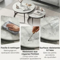 HOMCOM Lot de 2 tables basses gigognes empilable design industriel pieds en métal gris(m-6)