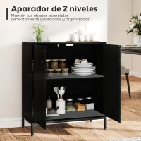 HOMCOM Aparador de Cocina Moderno Aparador para Salón con 2 Puertas Estante Ajustable y Base Elevada 80x40x90 cm Negro(m-4)