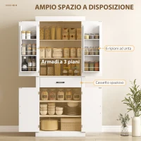 HOMCOM Dispensa Cucina in stile Country con 2 Armadietti, 6 Ripiani e Cassetto, in Legno, 76x39.5x183.5 cm, Bianco(m-5)
