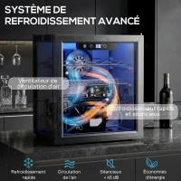 HOMCOM Cave à vin 12 bouteilles 36L, réfrigérateur à vin et boissons avec température réglable 4-16 °C, porte réversible, noir(m-4)