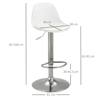 HOMCOM Lot de 2 tabourets de bar chaise haute cuisine avec dossier et repose-pieds, hauteur réglable, 41x42x82-104cm, blanc(m-3)