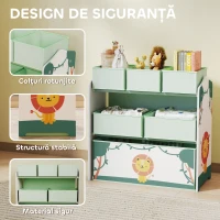 AIYAPLAY Raft Portabil pentru Jucării Copii cu 3 Niveluri și 6 Containere Detașabile din Material Textil, Mobilier pentru Cameră Copii, Sufragerie și Spațiu de Joacă, Verde(m-5)