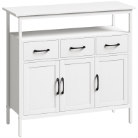 HOMCOM Buffet cocina, mueble de almacenamiento, 3 puertas, 3 cajones, compartimento abierto y estantes ajustables, 95x35x88cm, blanco