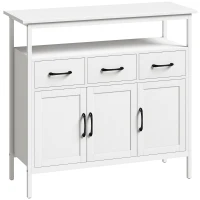 HOMCOM Buffet cocina, mueble de almacenamiento, 3 puertas, 3 cajones, compartimento abierto y estantes ajustables, 95x35x88cm, blanco(m-1)