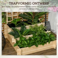 Outsunny Houten verhoogde plantenbak met klimrek, 3 niveaus, natuurlijk houten frame, voering van vliesstof, 95 x 95 x 110 cm(m-6)