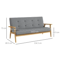 HOMCOM Divano 3 posti capitonné con seduta imbottita, 154,5 cm, Grigio(m-3)