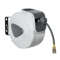 DURHAND Carrete de Manguera de Aire Comprimido Automático de 10 m Conector de 1/4'' BSP Soporte para Pared Giratorio 180° Gris(m-1)