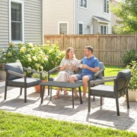 Outsunny Aluminium Garden Furniture Set, 4 Seater Outdoor Patio Furniture with Loveseat, 2 Armchairs, Slatted Table(m-9)