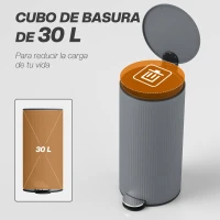 HOMCOM Cubo de Basura Cocina 30L con Pedal Tapa de Cierre Suave y Cubo Extraíble para Dormitorio Oficina Estudio Salón Gris(m-4)