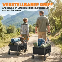 Outsunny Bollerwagen Faltbarer Handwagen mit Griff Verstellbarer Griffhöhe bis 68 kg Tragkraft für Sport Einkauf Camping Schwarz(m-6)