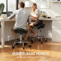 HOMCOM Verstelbare Rolstoel met Rugleuning Draaikruk 59-75 cm Werkstoel 360° Draaibaar Zwart(m-6)