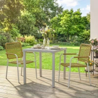 Outsunny 2er-Set stapelbare Gartenstühle aus geflochtenem Resin mit Armlehnen und Rückenlehne, 55x57x82cm, Gelb(m-2)