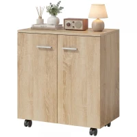HOMCOM Sideboard mit Rollen 2 Türen und Regale für Wohnzimmer Schlafzimmer Büro 60x35x65 cm Natur(m-6)