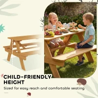 AIYAPLAY Kids Picnic Table for Outdoor Wooden Table & Bench Set with Integrated Benches Natural Wood(m-6)