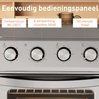 HOMCOM Mini-oven met hetelucht, heteluchtfriteuse, 6 verwarmingsmodi, timer, accessoires, 24L, zilver(m-8)