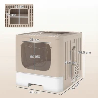 PawHut Cat Litter Box with Lid, Slide-Out Drawer, Scoop, Easy Clean, Odour Control, Anti-Splashing, Khaki(m-3)