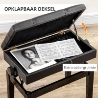 HOMCOM Pianobank met verborgen opbergruimte, zithocker, in hoogte verstelbaar, kunstleer, zwart(m-5)