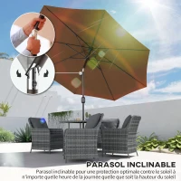 Outsunny Parasol de jardin extérieur Parasol droit inclinable Ø 3 m en métal Rond Polyester 180g/m² manivelle inclinable Chocolat(m-4)