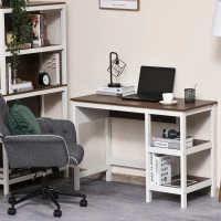 HOMCOM Bureau Informatique multimédia dim. 110L x 48l x 76H cm 2 étagères latérales MDF E1 chêne Blanc(m-10)