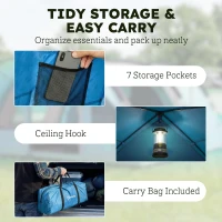 Outsunny Tienda túnel 4 personas Tienda familiar con habitación Porche Pared divisoria desmontable Ventanas Suelo Altura para estar de pie(m-4)