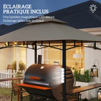 Outsunny Tonnelle de barbecue à deux niveaux auvent de réception pour jardin avec lumière LED 240 x 150 x 250 cm kaki(m-6)