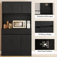 HOMCOM Buffet-Küchenschrank mit Arbeitsplatte, 6 Türen, hoher Stauraumschrank mit Regalen, Schwarz(m-6)