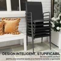 Outsunny Set 6 Scaune Empilabile și Respirabile cu Cotiere și Spătar Înalt, din Metal și Poliester, 51L x 69A x 87Î cm, Negru(m-6)