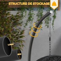 Outsunny Support de fauteuil suspendu, support chaise suspendue avec base ronde, cadre en métal robuste, Ø 102 x 195 cm, noir(m-4)