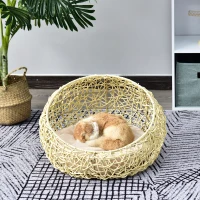 PawHut Panier chat lit chat cosy grand confort dim. Ø 56 x 35H cm coussin moelleux inclus PVC imitation rotin beige(m-2)