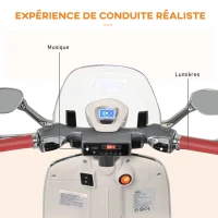 HOMCOM Vespa Scooter Moto électrique Enfants 6 V dim. 108L x 49l x 75H cm Musique klaxon 2 roues auxiliaires, 3-6 ans, Blanc(m-13)