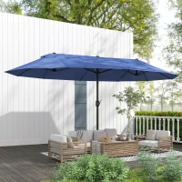 Outsunny Parasol de jardin double rectangulaire 4,6L x 2,7l x 2,4H m avec ouverture fermeture manivelle, toile 180 g/m², bleu(m-10)
