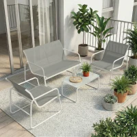 Outsunny Set giardino 4 pezzi con divano 2 posti e tavolo vetro, Grigio chiaro(m-2)