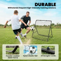 SPORTNOW Filet de Rebond Pliable Réglable à 5 Angles avec 24 Cordes Élastiques Filet pour Football, Acier, 120x73x112cm, Noir(m-5)