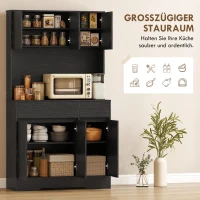 HOMCOM Buffet-Küchenschrank mit Arbeitsplatte, 6 Türen, hoher Stauraumschrank mit Regalen, Schwarz(m-4)