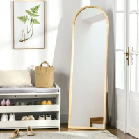 HOMCOM Miroir sur pied miroir de sol en bois rectangulaire arrondi avec support style scandinave dim. 148L x 41l cm(m-10)