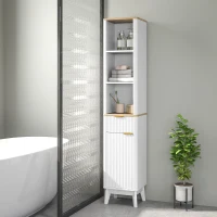 HOMCOM Armoire de salle de bain meuble colonne salle de bain avec 3 étagères tiroir 2 étagères réglables 33 x 30 x 170 cm blanc(m-10)