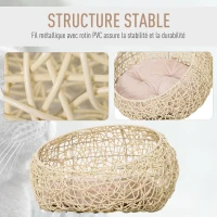 PawHut Panier chat lit chat cosy grand confort dim. Ø 56 x 35H cm coussin moelleux inclus PVC imitation rotin beige(m-4)