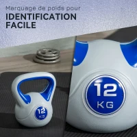SPORTNOW Kettlebell 12 kg, haltère avec poignée ergonomique, haltère à boule, musculation, entraînement, 24 x 17 x 28 cm, bleu(m-5)