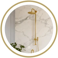 HOMCOM Oglindă de baie cu iluminare LED rotundă 40 cm, oglindă luminoasă de perete cu 3 temperaturi de culoare, reglabilă, auriu(m-8)